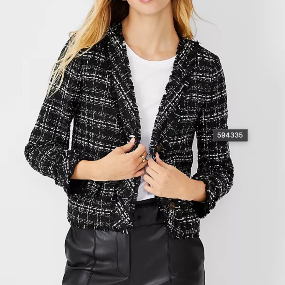 Ann Taylor Fringe Tweed Cardigan Jacket, SZ4